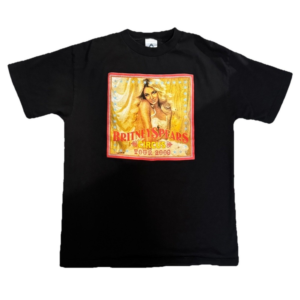 Britney Spears 2009 Circus Tour Black Graphic T-Shirt Vintage Y2K Size M AAA
